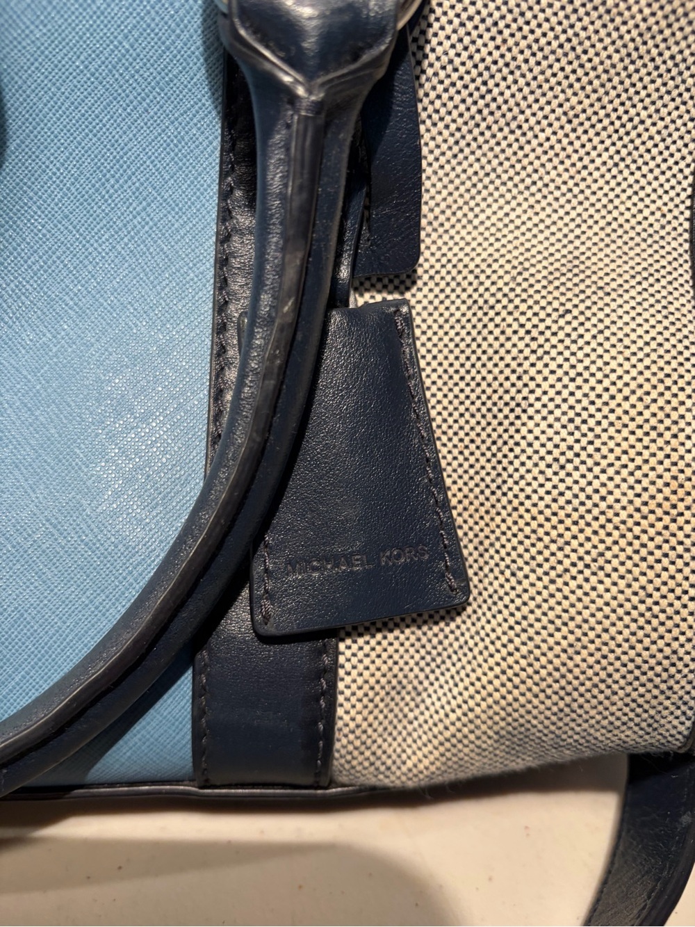 Michael Kors Light Blue and Navy Canvas-Trim Satchel 12x9 - Picture 4 of 8